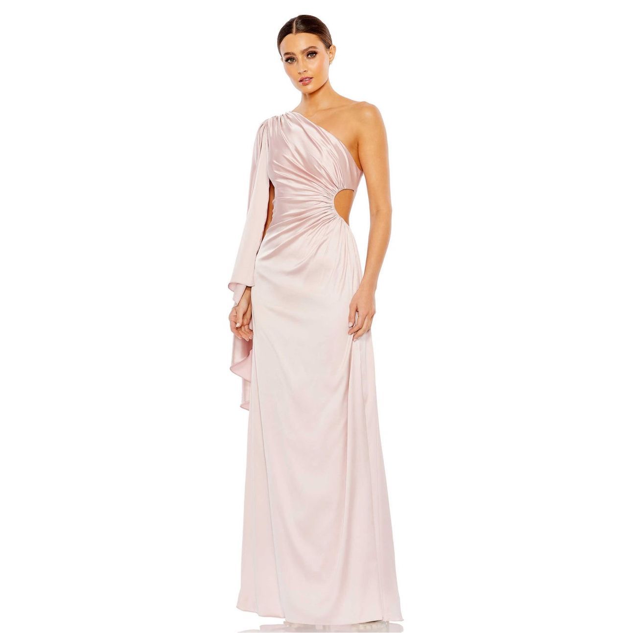 Mac Duggal One Shoulder Bell Sleeve Draped Gown